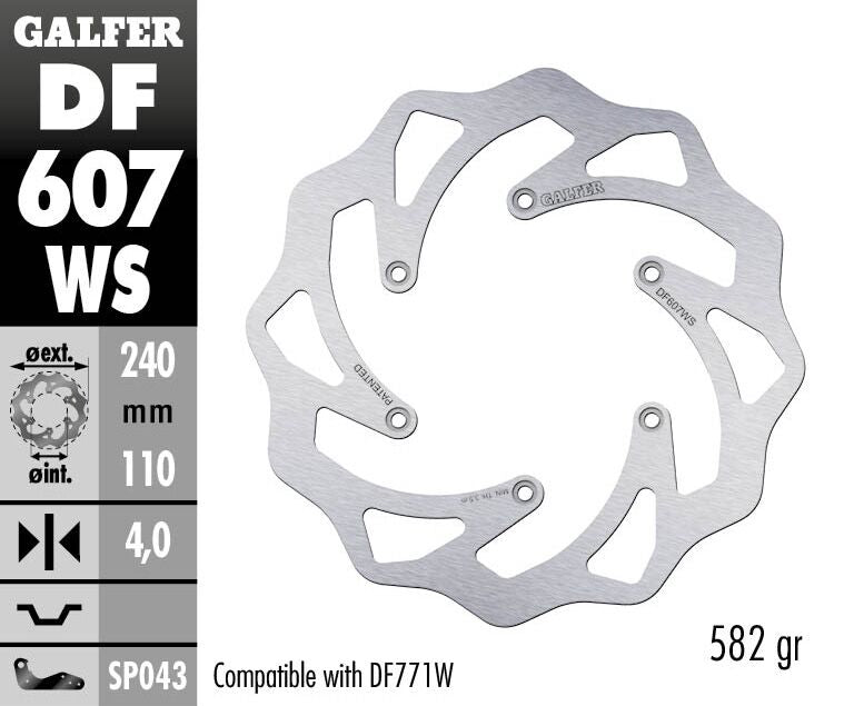 Galfer Wave® Brake Rotor Silver Stainless Steel Solid-Mount Rear One Piece (Fixed) Each
