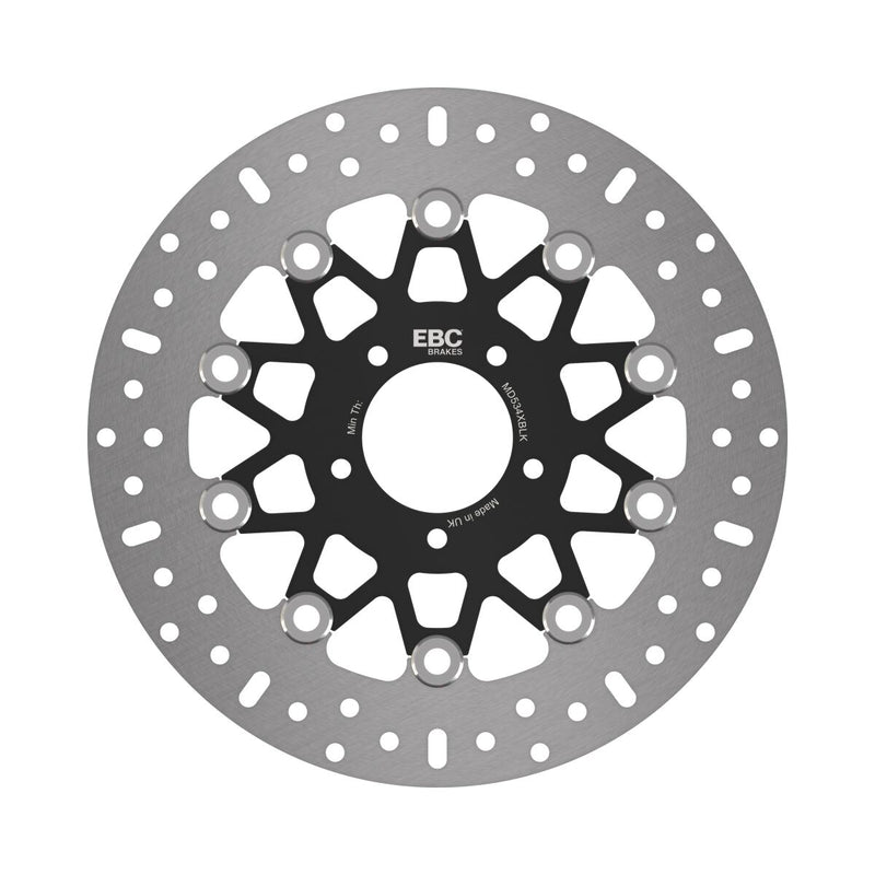 EBC X-Series Brake Rotor for 2016-2022 INDIAN SCOUT X Series Black Silver Full-Floating Front Two Piece (Floating) High-Carbon Stainless Steel Each