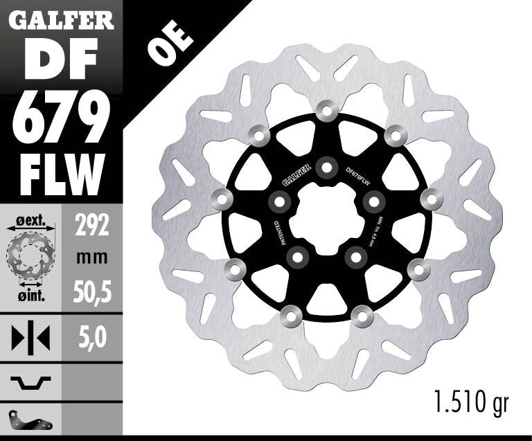 Galfer Brake Rotor for 1984-1999 Harley-Davidson Wave® Black Silver Full-Floating Front Two Piece (Floating) Aluminium Alloy Stainless Steel Each