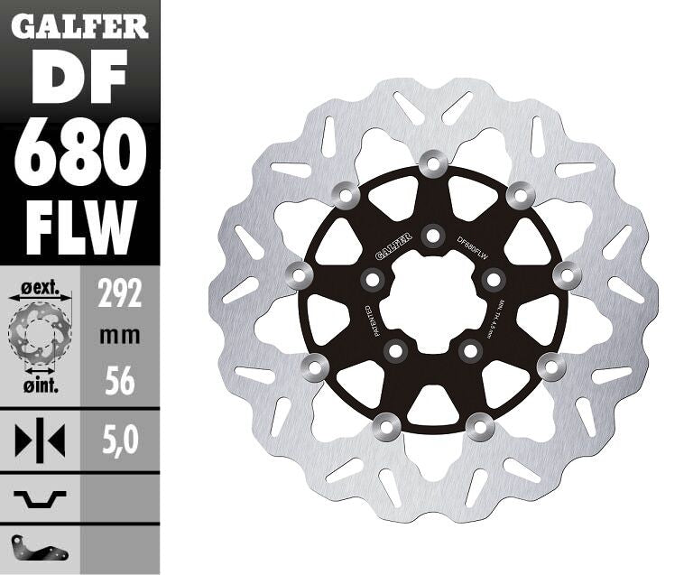 Galfer Brake Rotor for 2000-2023 Harley-Davidson Wave® Black Silver Full-Floating Front Two Piece (Floating) Aluminium Alloy Stainless Steel Each