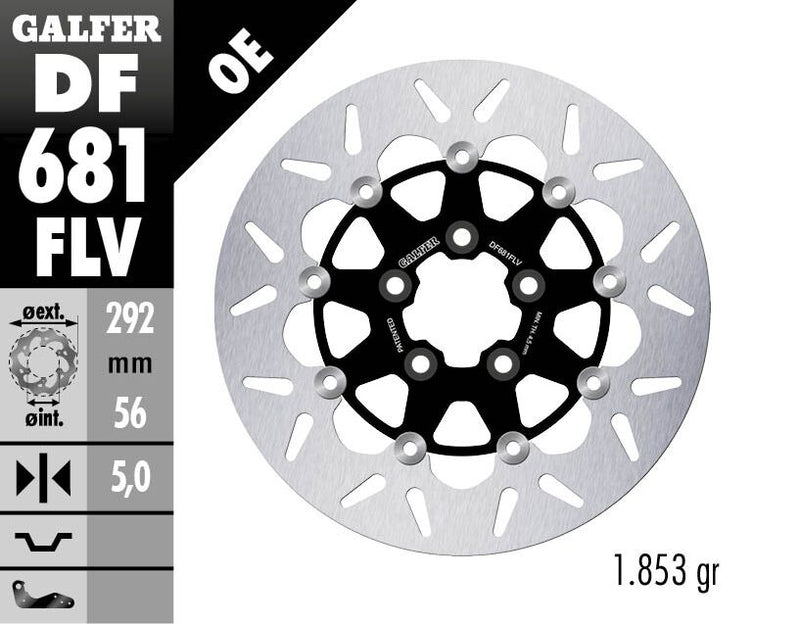 Galfer Brake Rotor Floating Round for 2000-2017, 2020-2024 Harley-Davidson Black Silver Full-Floating Front Two Piece (Floating) High-Carbon Stainl...