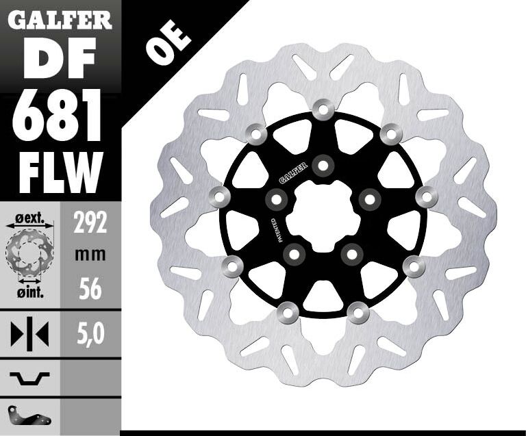 Galfer Brake Rotor for 2000-2009, 2012-2017, 2022-2023 Harley-Davidson Wave® Black Silver Full-Floating Front Two Piece (Floating) Aluminium Alloy...