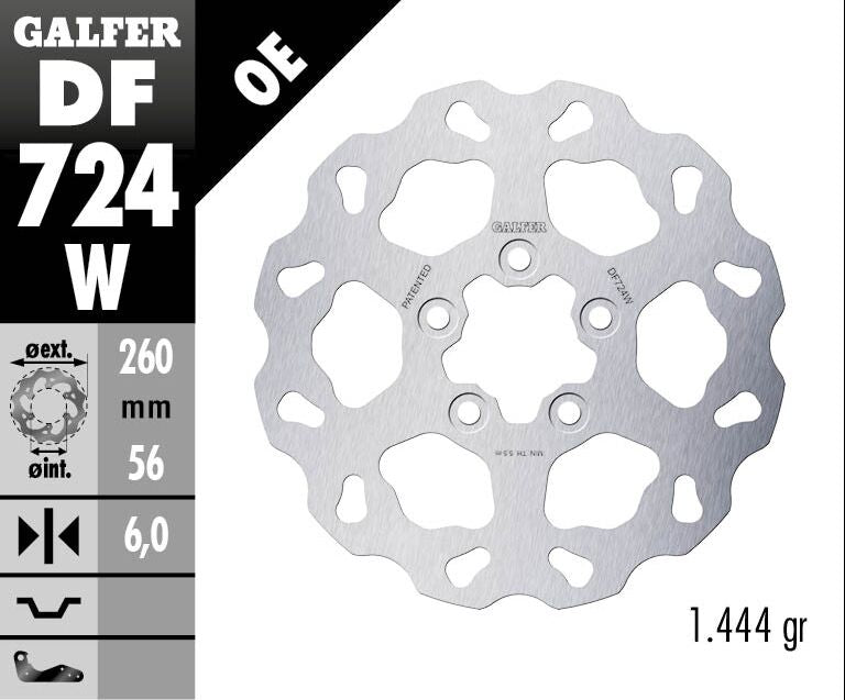 Galfer Wave® Brake Rotor for 2005-2021 Harley-Davidson Silver Stainless Steel Rear One Piece (Fixed) Each