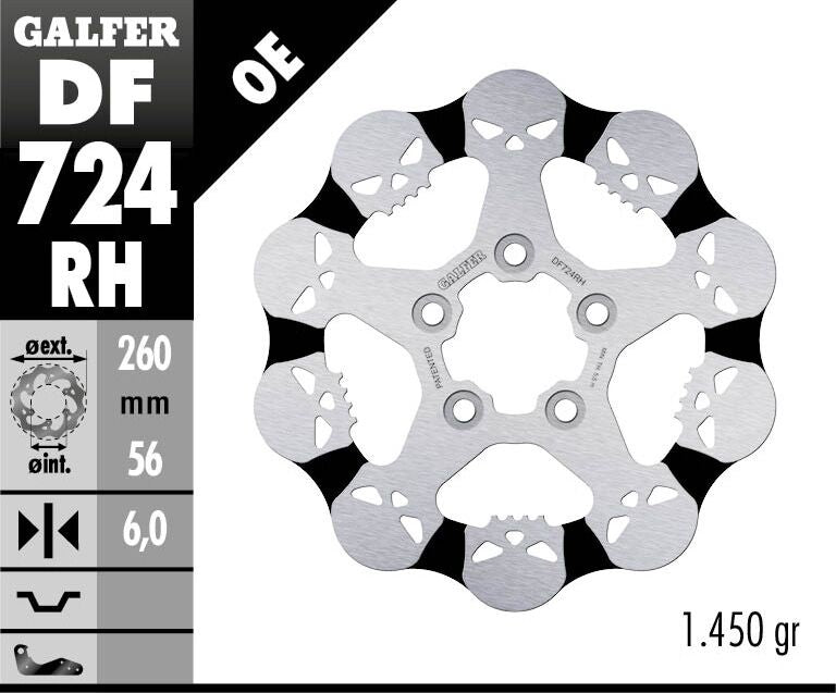 Galfer BRAKE ROTOR FIXED SKULL for 2005-2022 Harley-Davidson Black Stainless Steel Rear One Piece (Fixed) Each