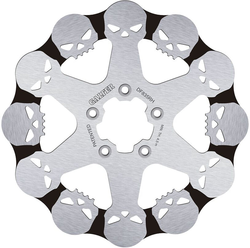 Galfer BRAKE ROTOR FIXED SKULL for 2004-2024 Harley-Davidson Contour Black Silver Solid-Mount Front One Piece (Fixed) Stainless Steel