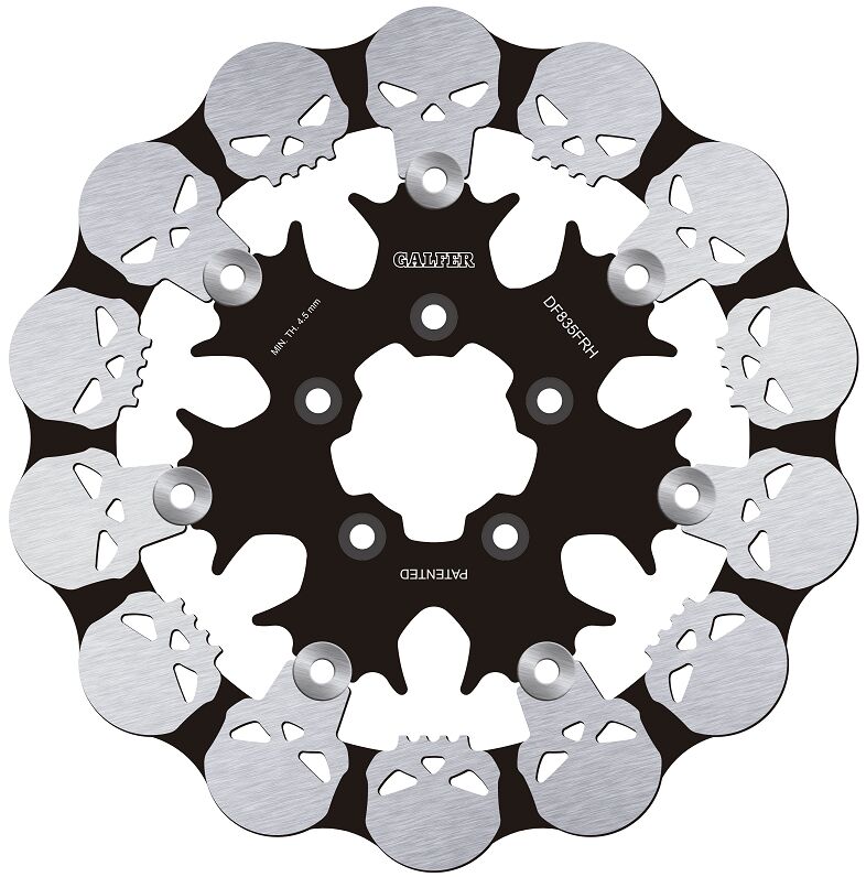 Galfer BRAKE ROTOR FLOATING SKULL for 2004-2024 Harley-Davidson Black Silver Full-Floating Front Two Piece (Floating) Aluminium Alloy Stainless Ste...