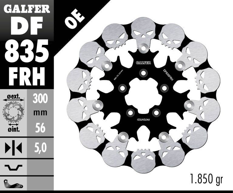 Galfer BRAKE ROTOR FLOATING SKULL for 2004-2024 Harley-Davidson Black Silver Full-Floating Front Two Piece (Floating) Aluminium Alloy Stainless Ste...