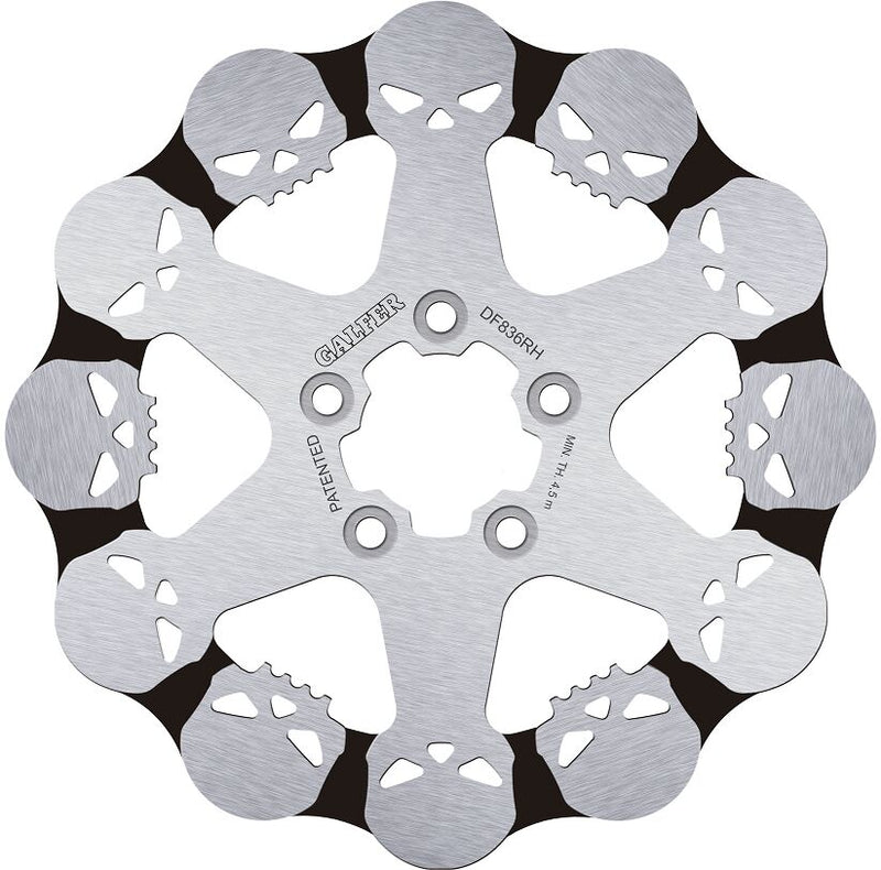Galfer BRAKE ROTOR FIXED SKULL for 2008-2019 Harley-Davidson Black Silver Solid-Mount Front One Piece (Fixed) Stainless Steel