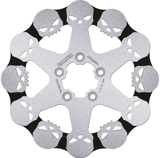 Galfer BRAKE ROTOR FIXED SKULL for 2008-2019 Harley-Davidson Black Silver Solid-Mount Front One Piece (Fixed) Stainless Steel
