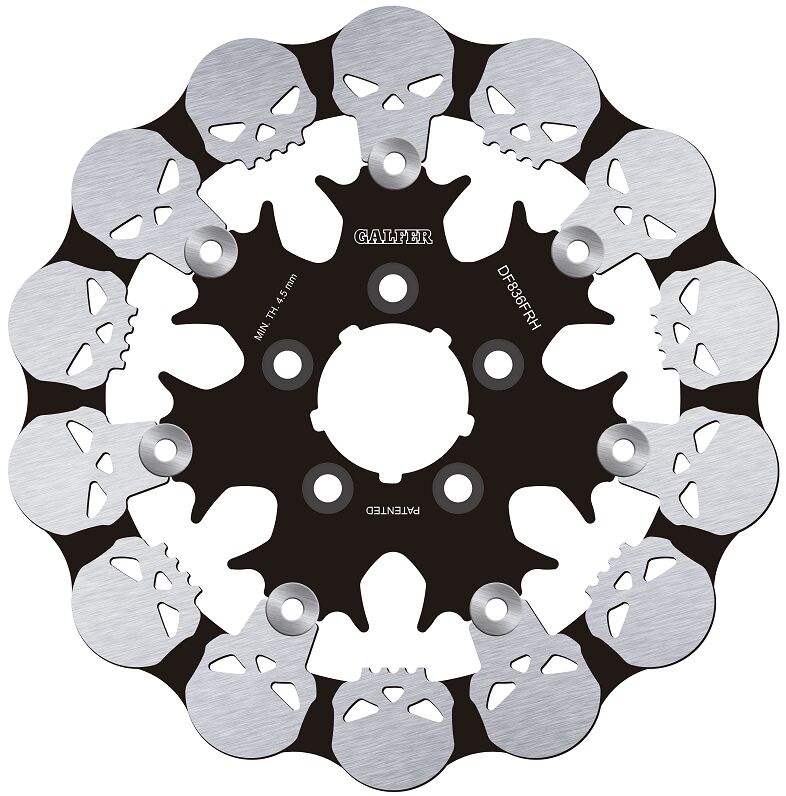 Galfer BRAKE ROTOR FLOATING SKULL for 2008-2019 Harley-Davidson Black Silver Full-Floating Front Two Piece (Floating) Aluminium Alloy Stainless Ste...