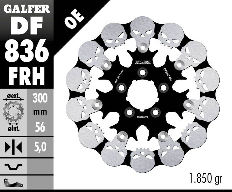 Galfer BRAKE ROTOR FLOATING SKULL for 2008-2019 Harley-Davidson Black Silver Full-Floating Front Two Piece (Floating) Aluminium Alloy Stainless Ste...