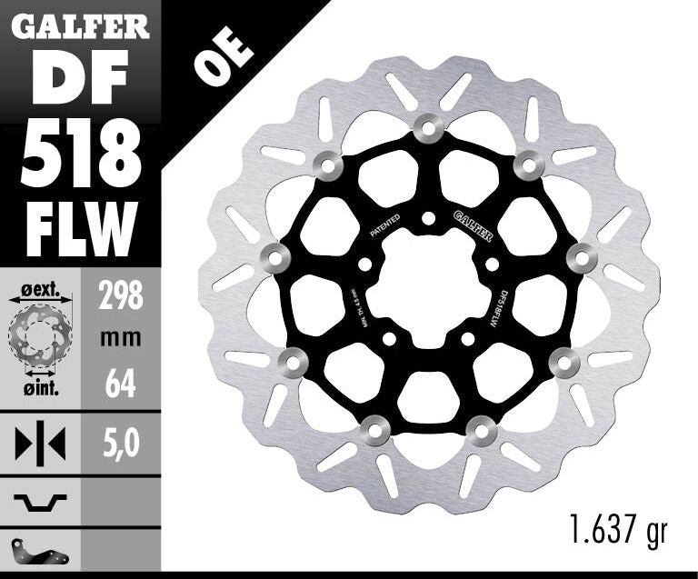 Galfer Wave® Brake Rotor for 2015-2024 INDIAN SCOUT Black Silver Full-Floating Front Two Piece (Floating) Stainless Steel Each