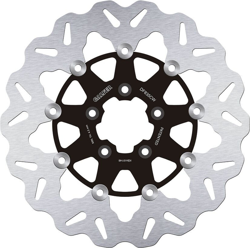 Galfer Wave® Brake Rotor for 2004-2024 Harley-Davidson Black Silver Full-Floating Front Two Piece (Floating) 420 High-Carbon Stainless Steel 6061 T...