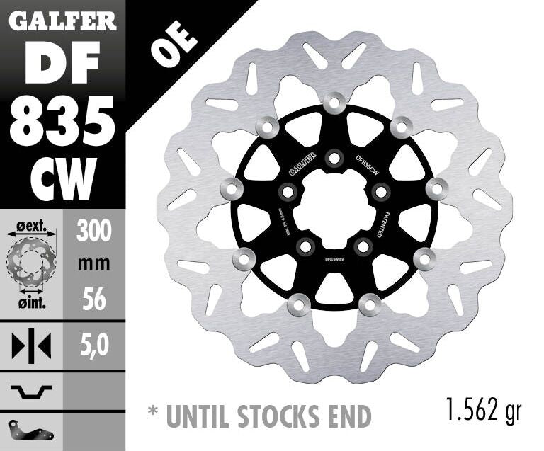 Galfer Wave® Brake Rotor for 2004-2024 Harley-Davidson Black Silver Full-Floating Front Two Piece (Floating) 420 High-Carbon Stainless Steel 6061 T...