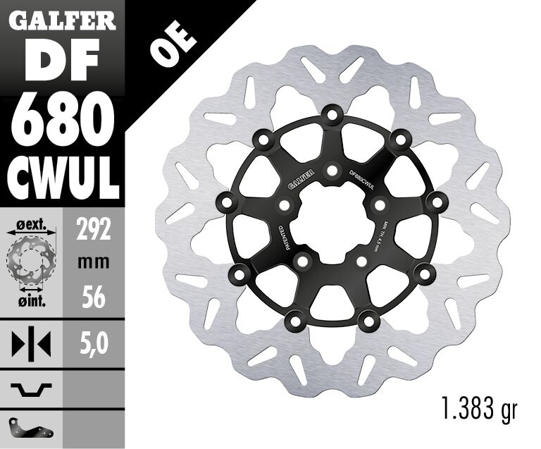 Galfer Cubiq Brake Rotor for 2000-2020, 2022-2023 Harley-Davidson Black Silver Full-Floating Front Two Piece (Floating) Aluminium Stainless Steel Each