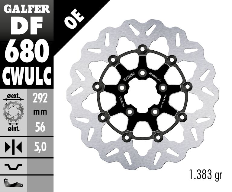 Galfer Brake Rotors for 2000-2023 Harley-Davidson Wave® Black Silver Full-Floating Front Two Piece (Floating) Aluminium Stainless Steel Each