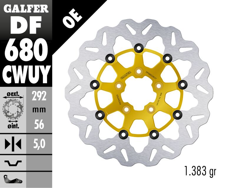 Galfer Brake Rotors for 2000-2023 Harley-Davidson Wave® Gold Silver Full-Floating Front Two Piece (Floating) Aluminium Stainless Steel Each