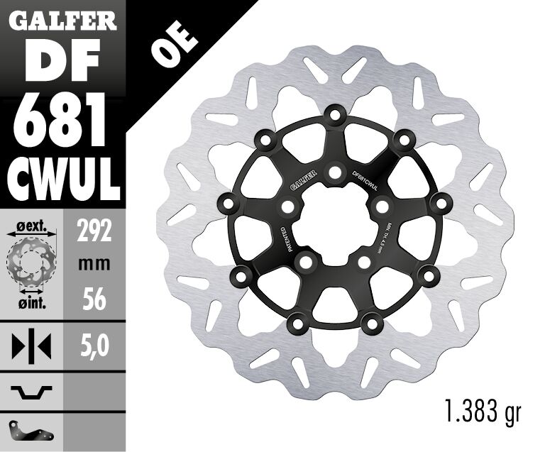 Galfer Brake Rotors for 2000-2017, 2022-2023 Harley-Davidson Wave® Black Silver Full-Floating Front Two Piece (Floating) Aluminium Stainless Steel...