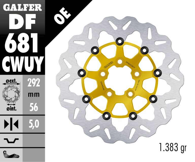 Galfer Brake Rotors for 2000-2017, 2022-2023 Harley-Davidson Wave® Gold Silver Full-Floating Front Two Piece (Floating) Aluminium Stainless Steel Each