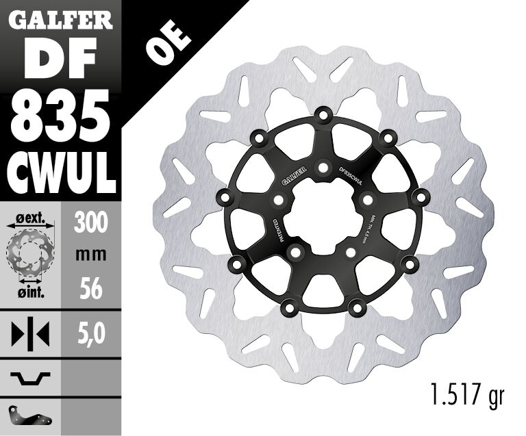 Galfer Brake Rotors for 2000, 2006, 2008-2024 Harley-Davidson Wave® Black Silver Full-Floating Front Two Piece (Floating) Aluminium Stainless Steel...