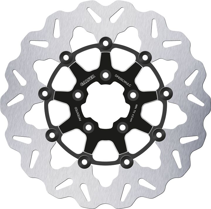 Galfer Brake Rotors for 2000, 2004-2024 Harley-Davidson Wave® Black Silver Full-Floating Front Two Piece (Floating) Aluminium Stainless Steel