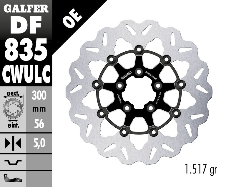 Galfer Brake Rotors for 2000, 2004-2024 Harley-Davidson Wave® Black Silver Full-Floating Front Two Piece (Floating) Aluminium Stainless Steel Each