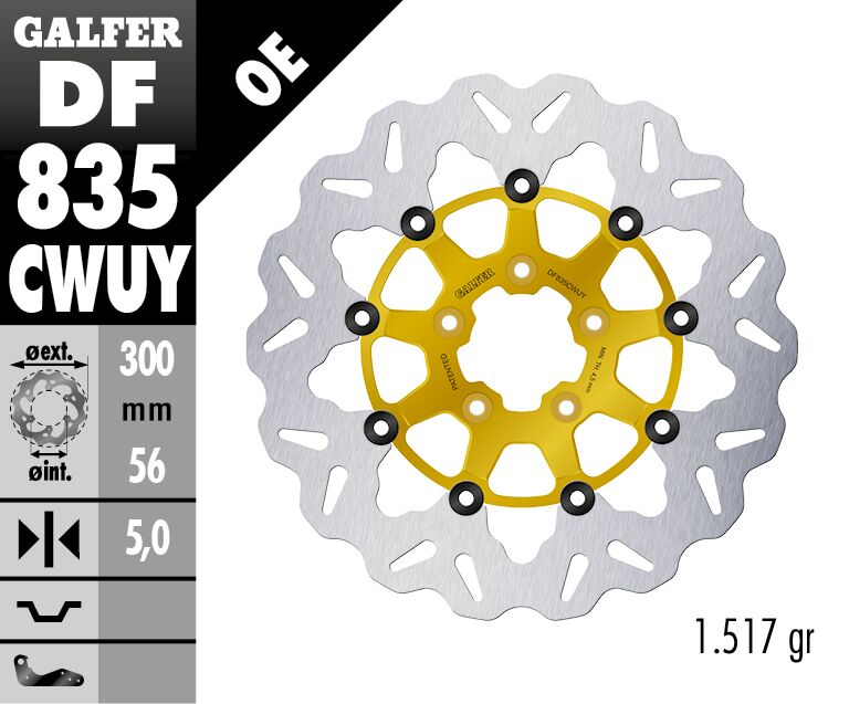 Galfer Brake Rotors for 2004-2024 Harley-Davidson Wave® Gold Silver Full-Floating Front Two Piece (Floating) Aluminium Stainless Steel Each