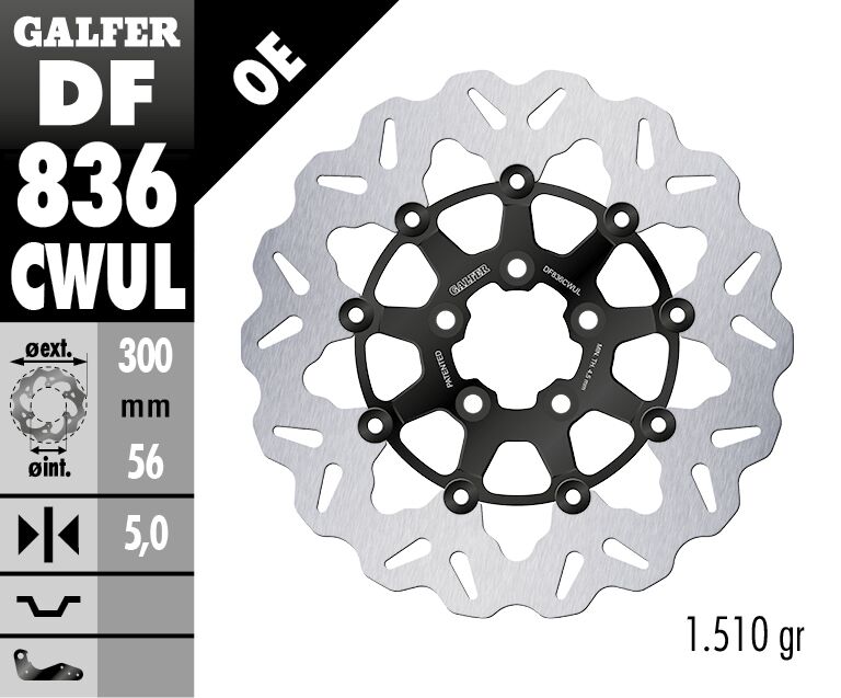 Galfer Brake Rotors for 2008-2024 Harley-Davidson Wave® Black Silver Full-Floating Front Two Piece (Floating) Aluminium Stainless Steel Each