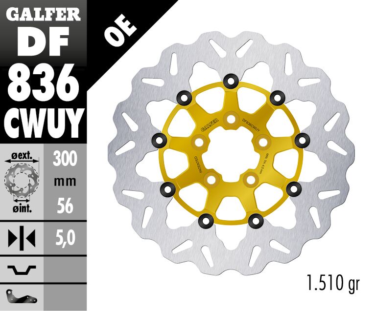 Galfer Brake Rotors for 2008-2024 Harley-Davidson Wave® Gold Silver Full-Floating Front Two Piece (Floating) Aluminium Stainless Steel Each