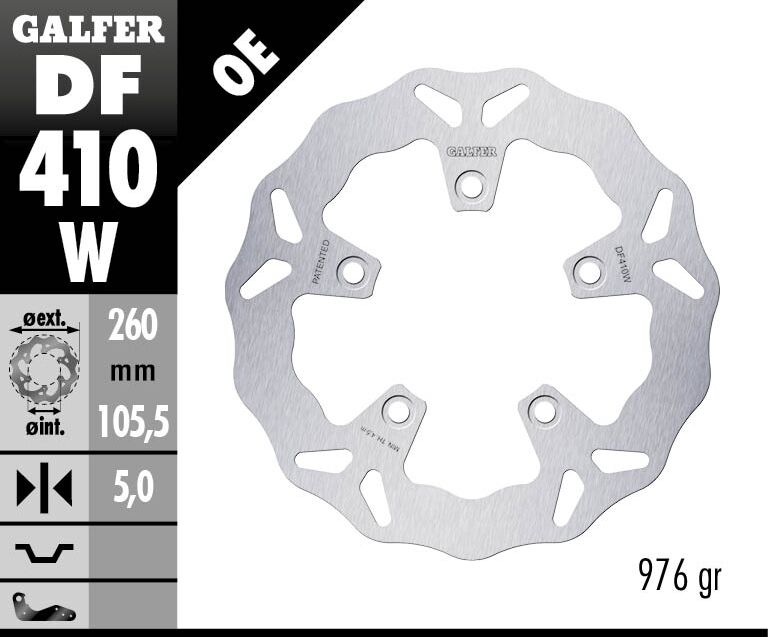 Galfer Wave® Brake Rotor for 2005-2011 KYMCO XCITING Silver Solid-Mount Front One Piece (Fixed) Stainless Steel Each