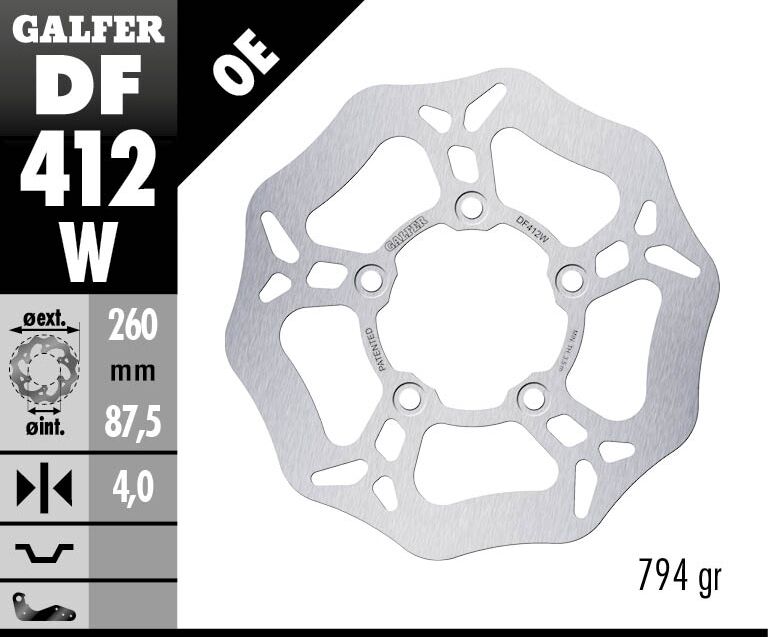 Galfer Wave® Brake Rotor for 2003-2021 KYMCO Silver Solid-Mount Front One Piece (Fixed) Stainless Steel Each