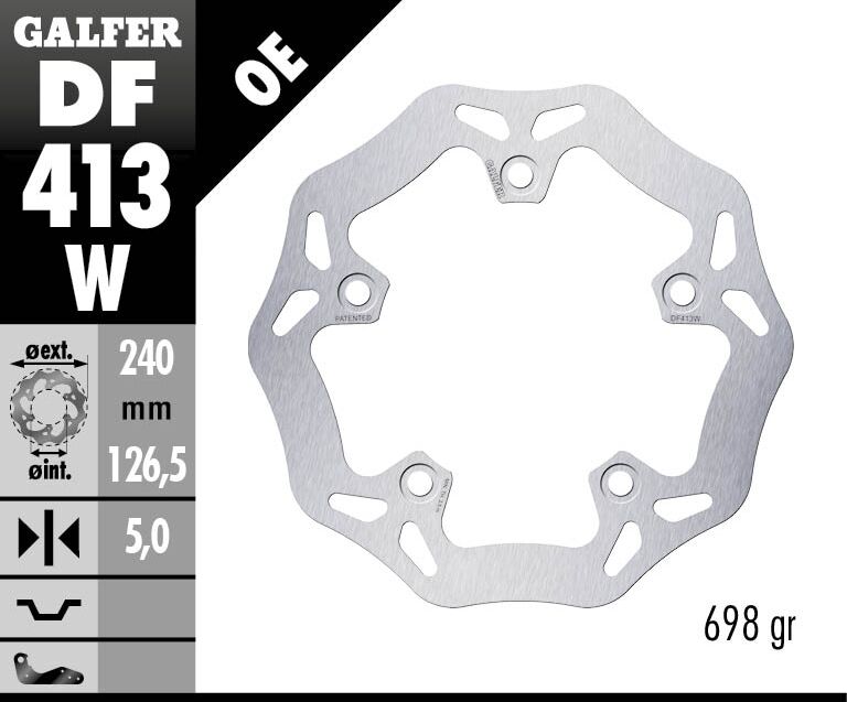 Galfer Wave® Brake Rotor for 2005-2011 KYMCO XCITING Silver Solid-Mount Rear One Piece (Fixed) Stainless Steel Each