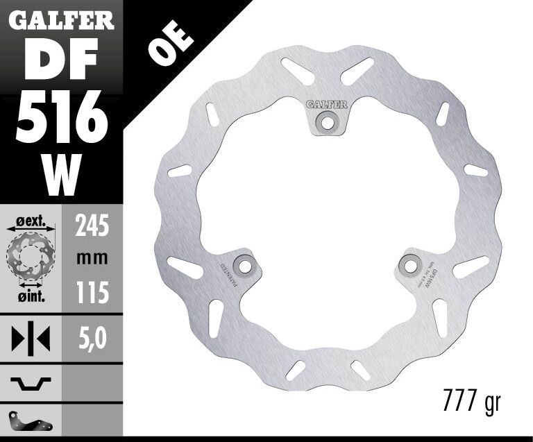 Galfer Wave® Brake Rotor for 2014-2016, 2021-2024 YAMAHA Silver Solid-Mount Rear One Piece (Fixed) Stainless Steel Each
