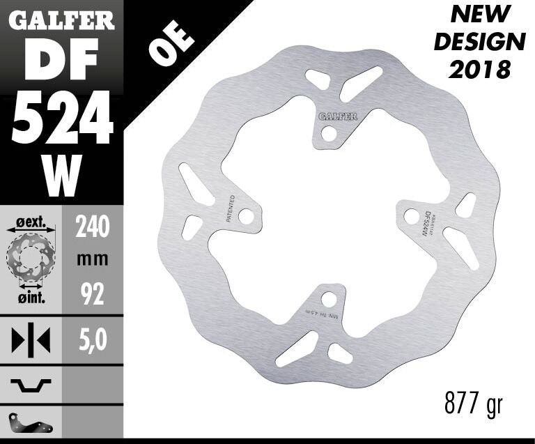 Galfer Wave® Brake Rotor Silver Solid-Mount Rear One Piece (Fixed) Stainless Steel Each