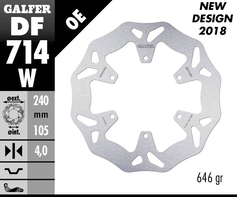 Galfer Wave® Brake Rotor Silver Solid-Mount Front One Piece (Fixed) Stainless Steel Each