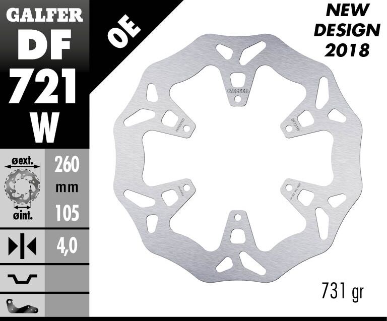 Galfer Wave® Brake Rotor for 2015-2024 PIAGGIO MP3 Silver Solid-Mount Front One Piece (Fixed) Stainless Steel Each