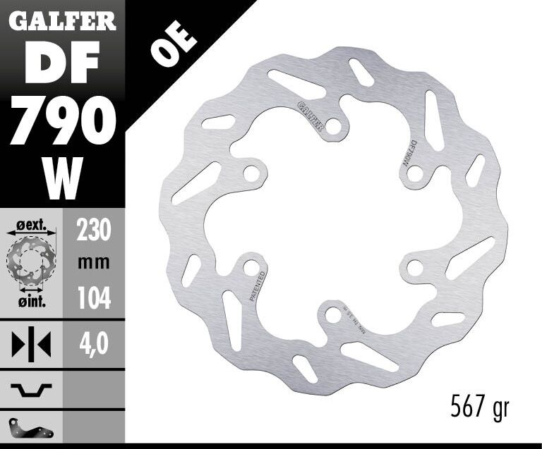 Galfer Wave® Brake Rotor Silver Solid-Mount Rear One Piece (Fixed) Stainless Steel Each