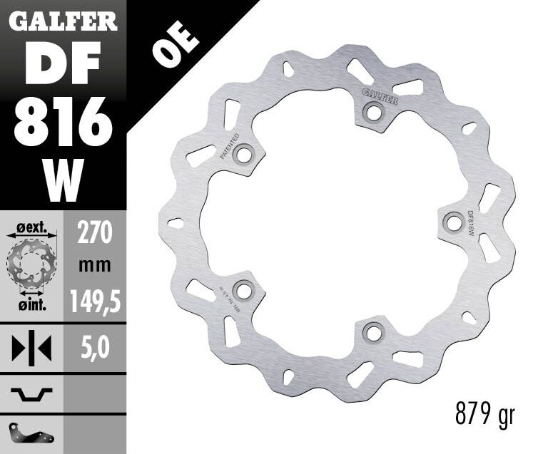 Galfer Wave® Brake Rotor for 2012-2021 BMW Silver Solid-Mount Rear One Piece (Fixed) Stainless Steel Each