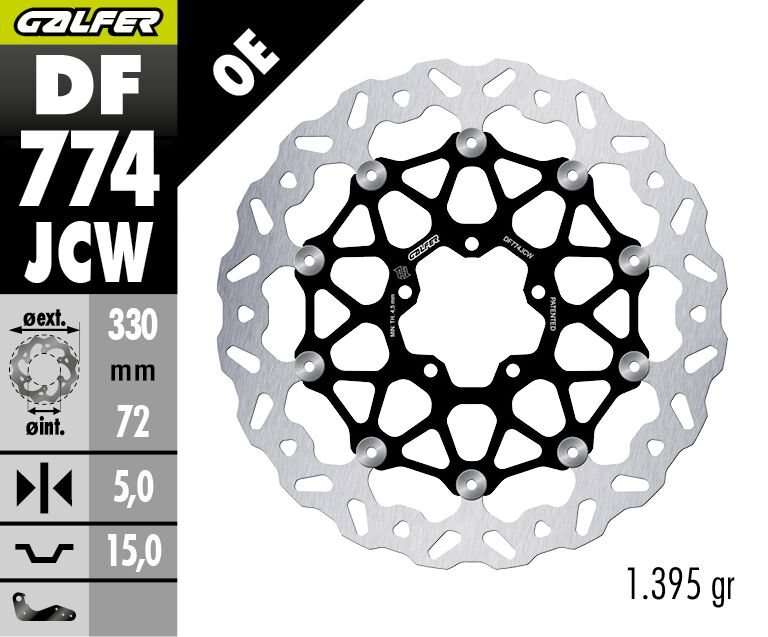 Galfer BRAKE ROTOR FLOATECH WAVE for 2007-2026 DUCATI Wave® Black Silver Full-Floating Front Two Piece (Floating) Aluminium Stainless Steel Each