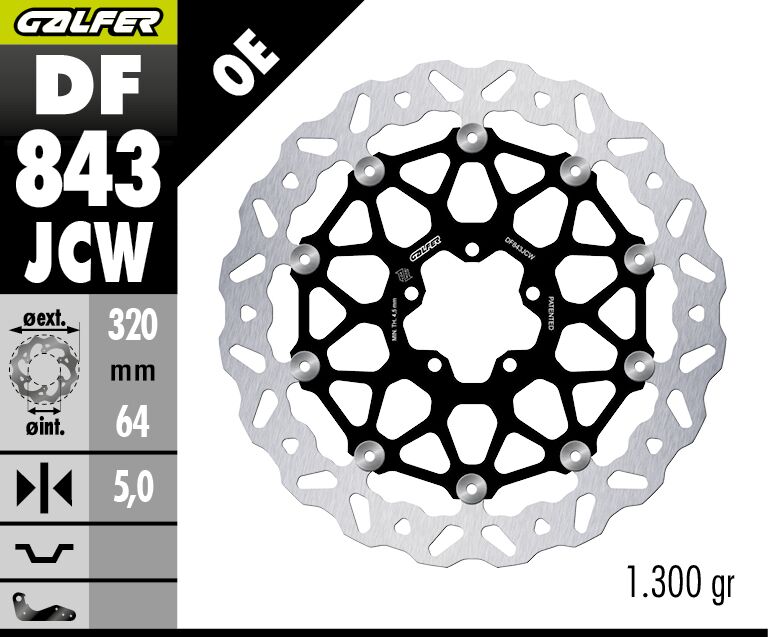 Galfer BRAKE ROTOR FLOATECH WAVE for 2014-2024 KTM Wave® Black Silver Full-Floating Front Two Piece (Floating) Aluminium Stainless Steel Each