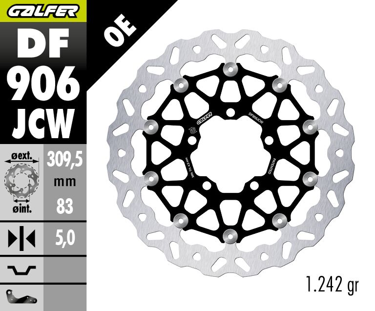 Galfer BRAKE ROTOR FLOATECH WAVE for 2010-2026 TRIUMPH Wave® Black Silver Full-Floating Front Two Piece (Floating) Aluminium Stainless Steel Each