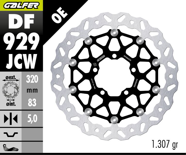 Galfer BRAKE ROTOR FLOATECH WAVE for 2019-2026 TRIUMPH Wave® Black Silver Full-Floating Front Two Piece (Floating) Aluminium Stainless Steel Each
