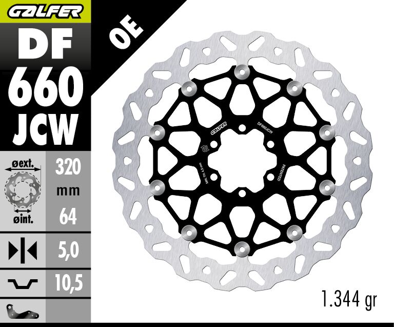 Galfer BRAKE ROTOR FLOATECH WAVE Wave® Black Silver Full-Floating Front Two Piece (Floating) Aluminium Stainless Steel Each