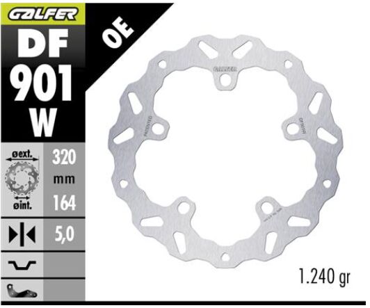 Galfer BRAKE ROTOR FIXED WAVE for 2024-2025 Harley-Davidson FLHX 1923 ABS Wave® Silver Stainless Steel Solid-Mount Front One Piece (Fixed)
