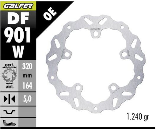 Galfer BRAKE ROTOR FIXED WAVE for 2024-2025 Harley-Davidson FLHX 1923 ABS Wave® Silver Stainless Steel Solid-Mount Front One Piece (Fixed)