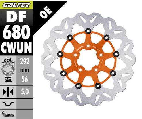 Galfer DF680CWUN for 2000-2023 Harley-Davidson Floating Wave® Brake Rotor Orange Silver Full-Floating Two Piece (Floating) Aluminium Stainless Stee...