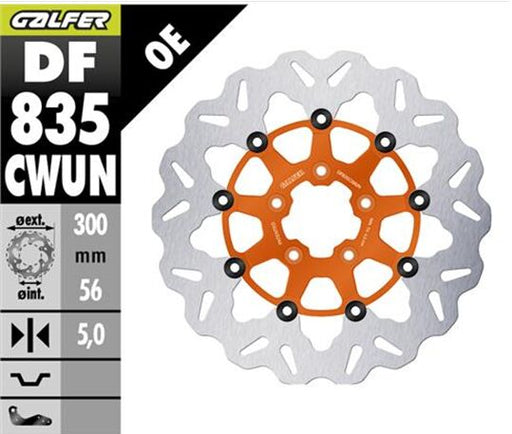 Galfer DF835CWUN for 2004-2024 Harley-Davidson Floating Wave® Brake Rotor Orange Silver Full-Floating Two Piece (Floating) Aluminium Stainless Stee...