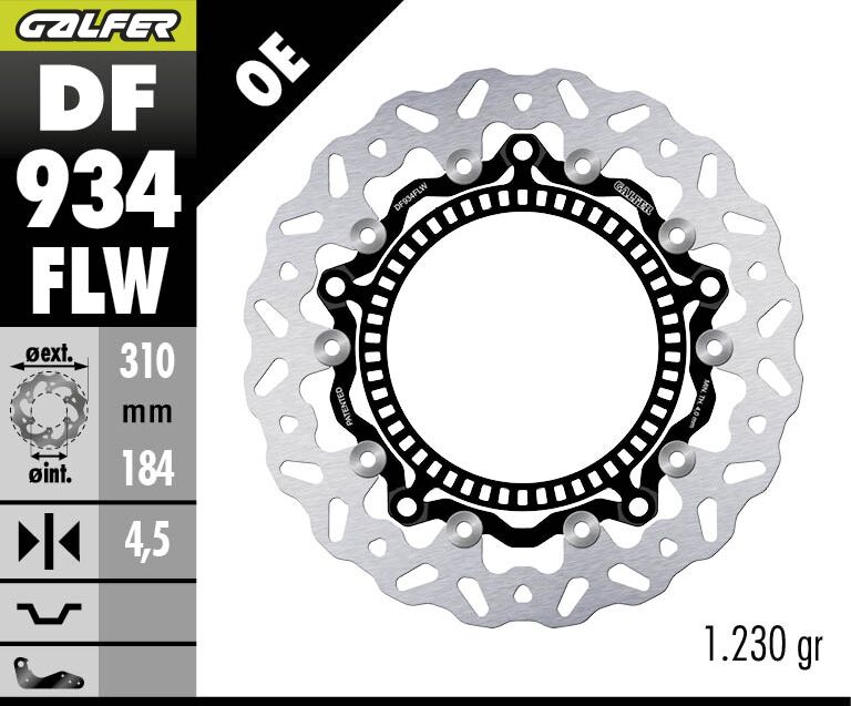 Galfer DF934FLW for 2021-2026 TRIUMPH Floating Wave® Brake Rotor Black Silver Full-Floating Front Two Piece (Floating) Stainless Steel