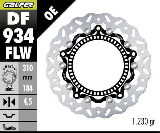 Galfer DF934FLW for 2021-2026 TRIUMPH Floating Wave® Brake Rotor Black Silver Full-Floating Front Two Piece (Floating) Stainless Steel