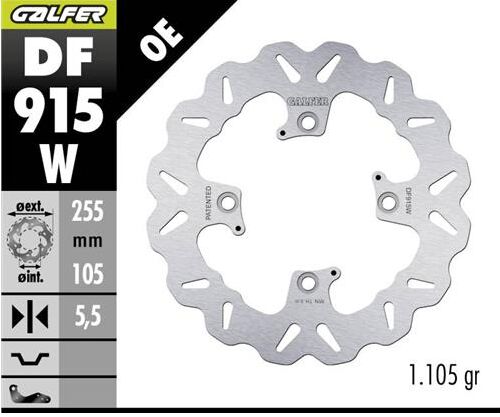 Galfer BRAKE ROTOR FIXED WAVE for 2004-2026 TRIUMPH Silver Stainless Steel Solid-Mount Rear One Piece (Fixed)